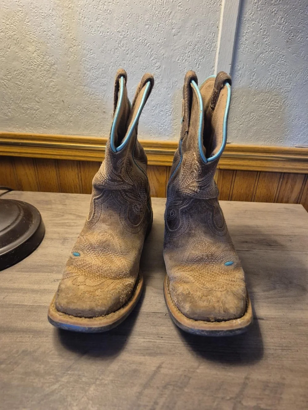 Ariat Brown Leather Kids Cowboy Boots with Turquoise Accents
